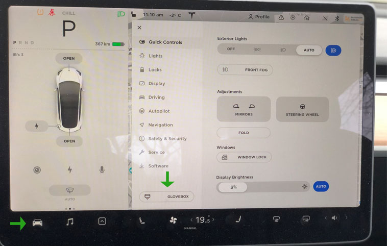 open glovebox Tesla Model 3