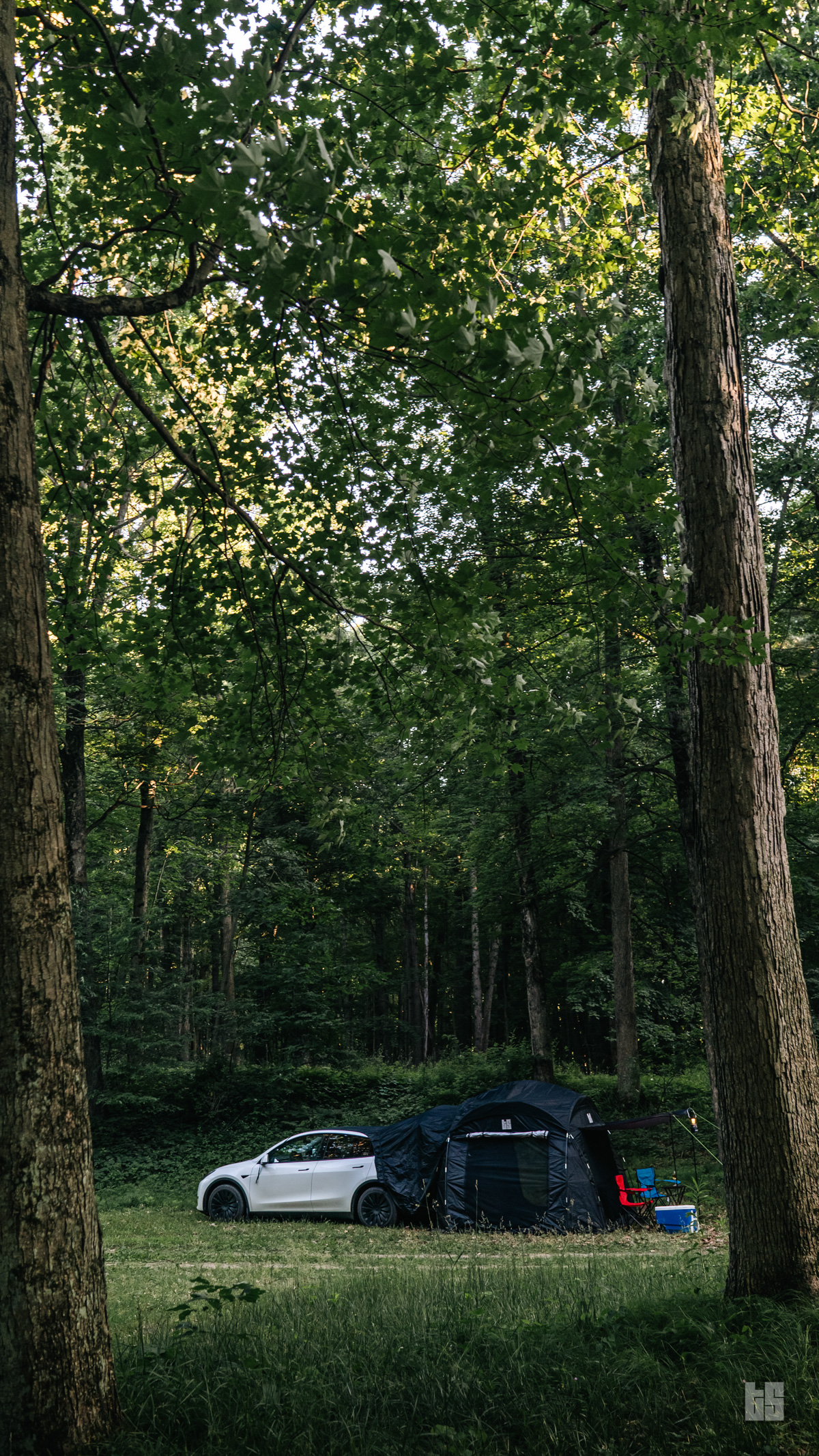 Model Y camping tent adventure