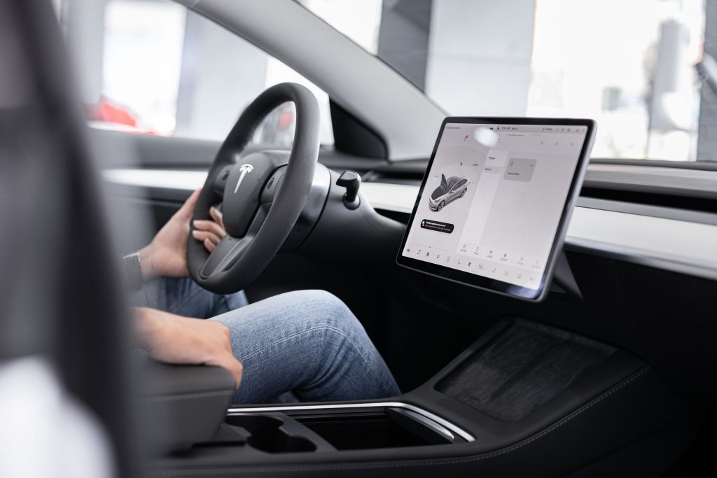 Interior of a Tesla Model 3, where Autopilot and Full Self-Driving (FSD) Can Be Used