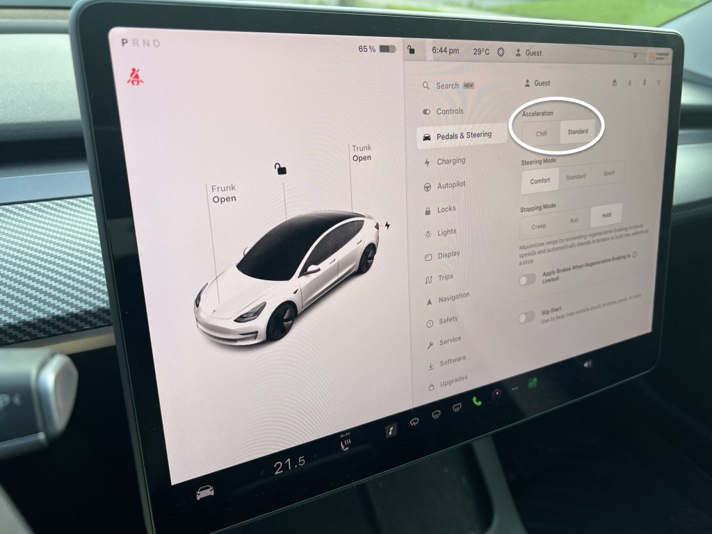 Acceleration Modes in a Tesla Model 3 Long Range