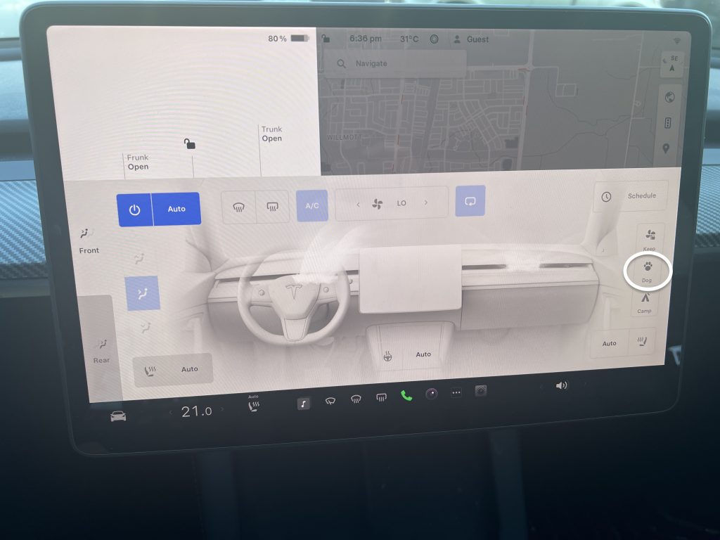 Dog Mode Setting in the Cabin Climate Controls