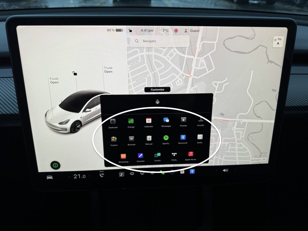 The Card's Area on the Tesla Touchscreen Where the Above Media Apps can be Found