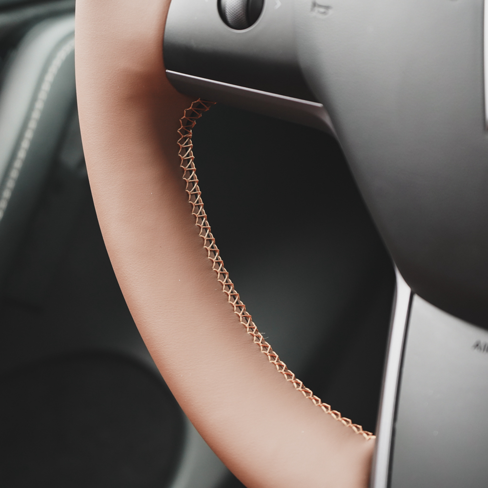Tesla steering wheel cover tan for Model 3/Y tan color hand stitch