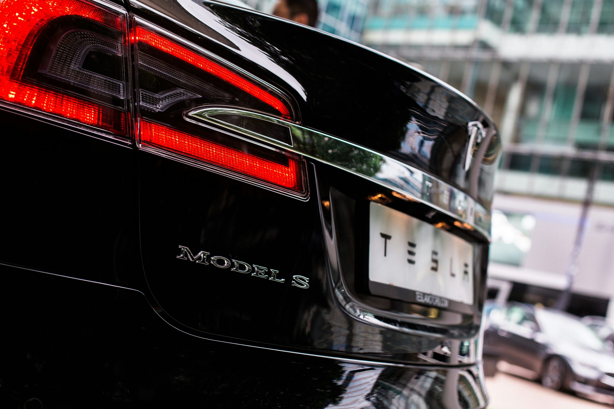 Rear View of a Black Tesla Model S