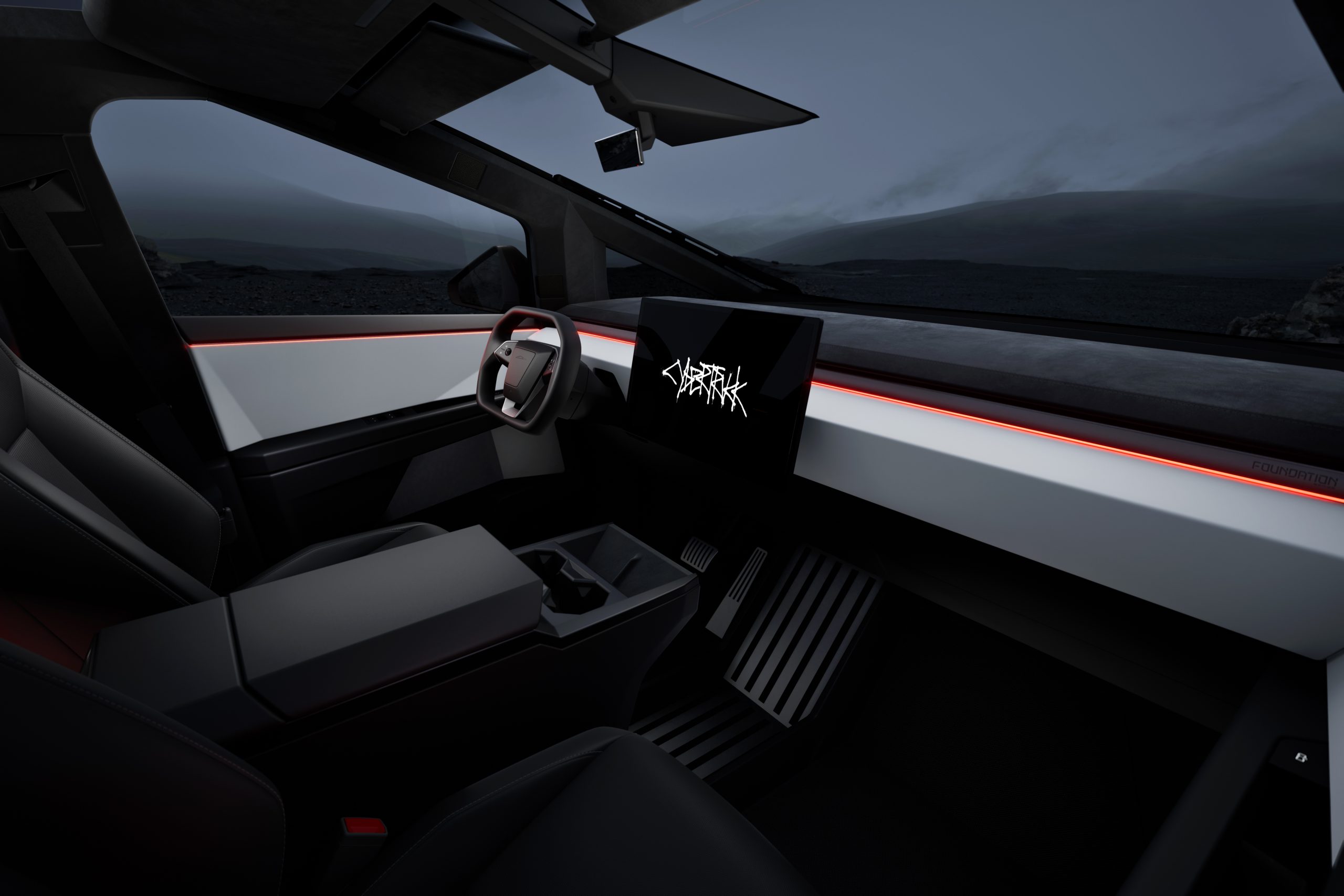 Interior of the Tesla Cybertruck, where Easy Entry can be Used