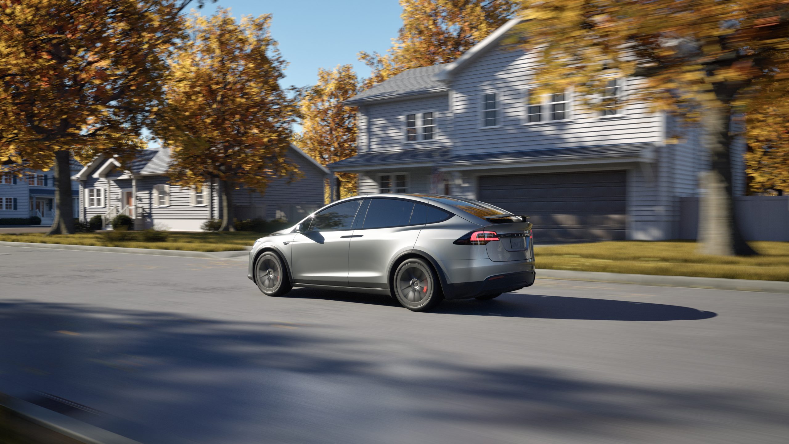 Tesla Model X Driving on Local Street