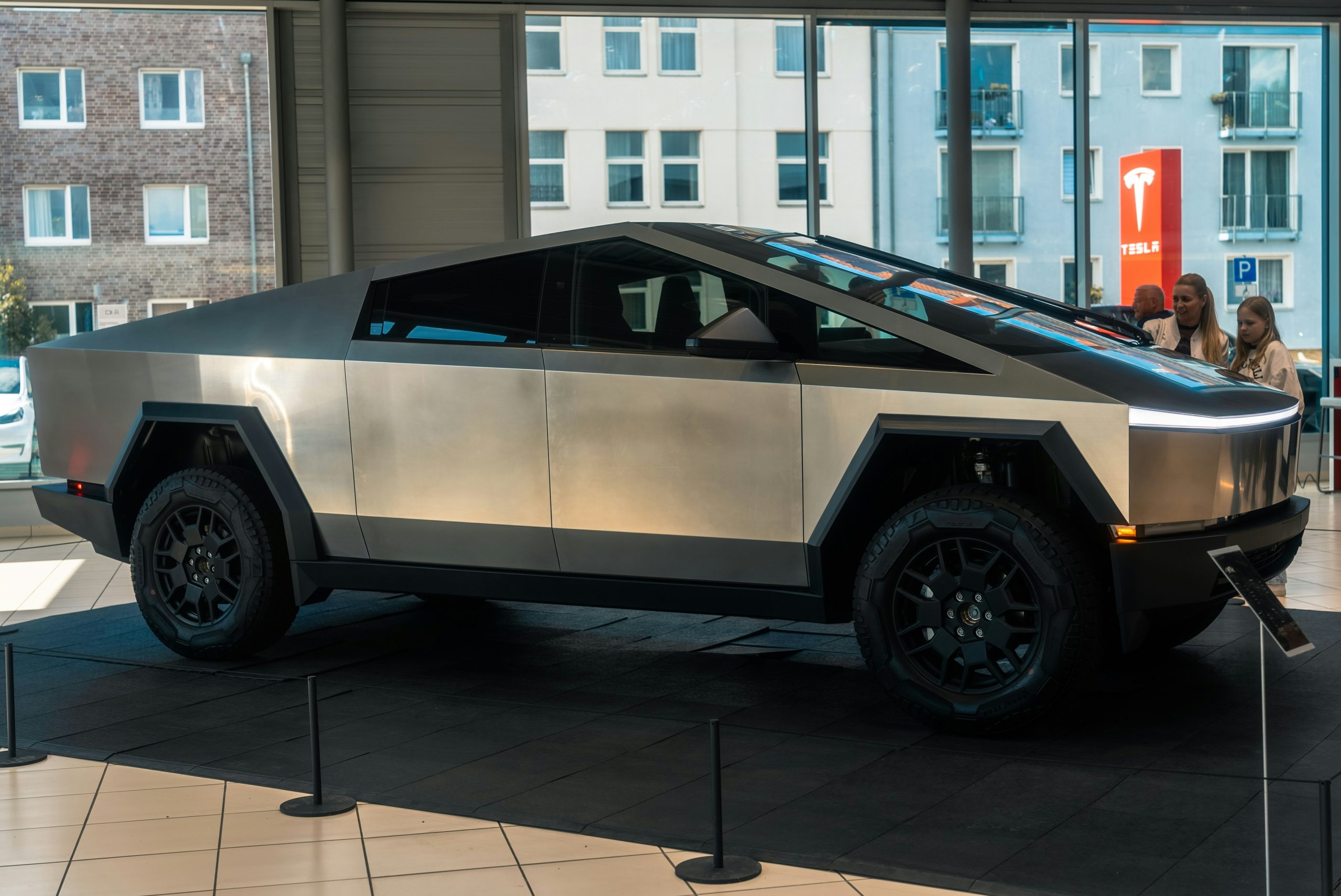 Tesla Cybertruck with Frunk Visible in a Showroom