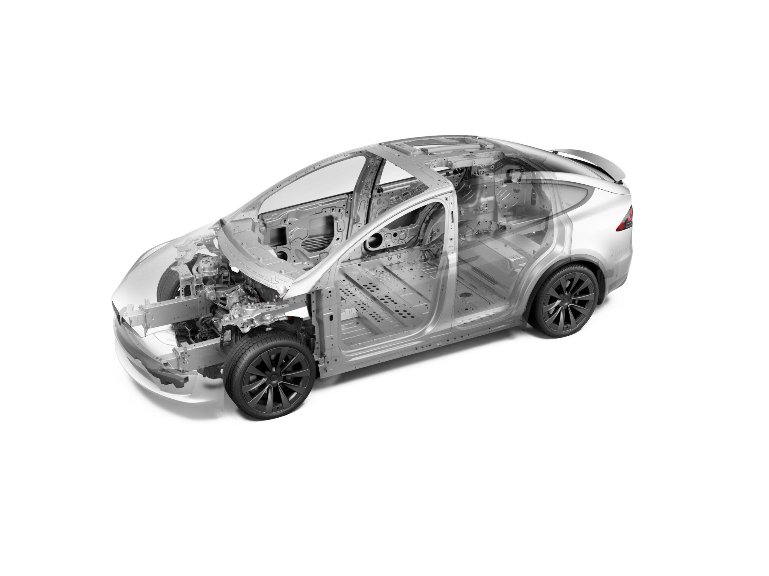 Skeleton of the Tesla Model X where the Low-Voltage Battery is