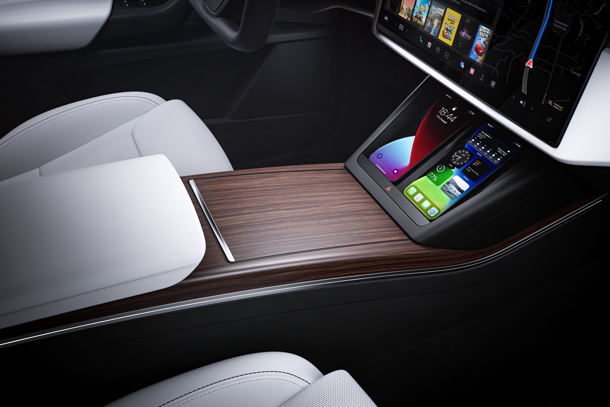 Phone in Tesla Model X connected to bluetooth.
