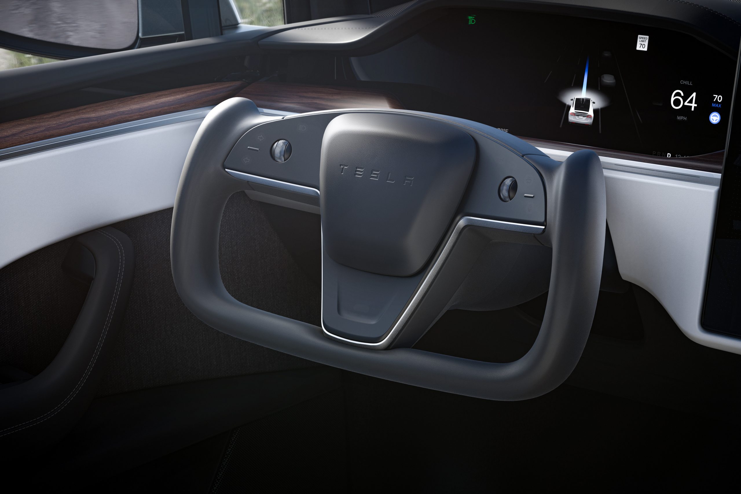 Yoke steering wheel of Model X, where key fob is used