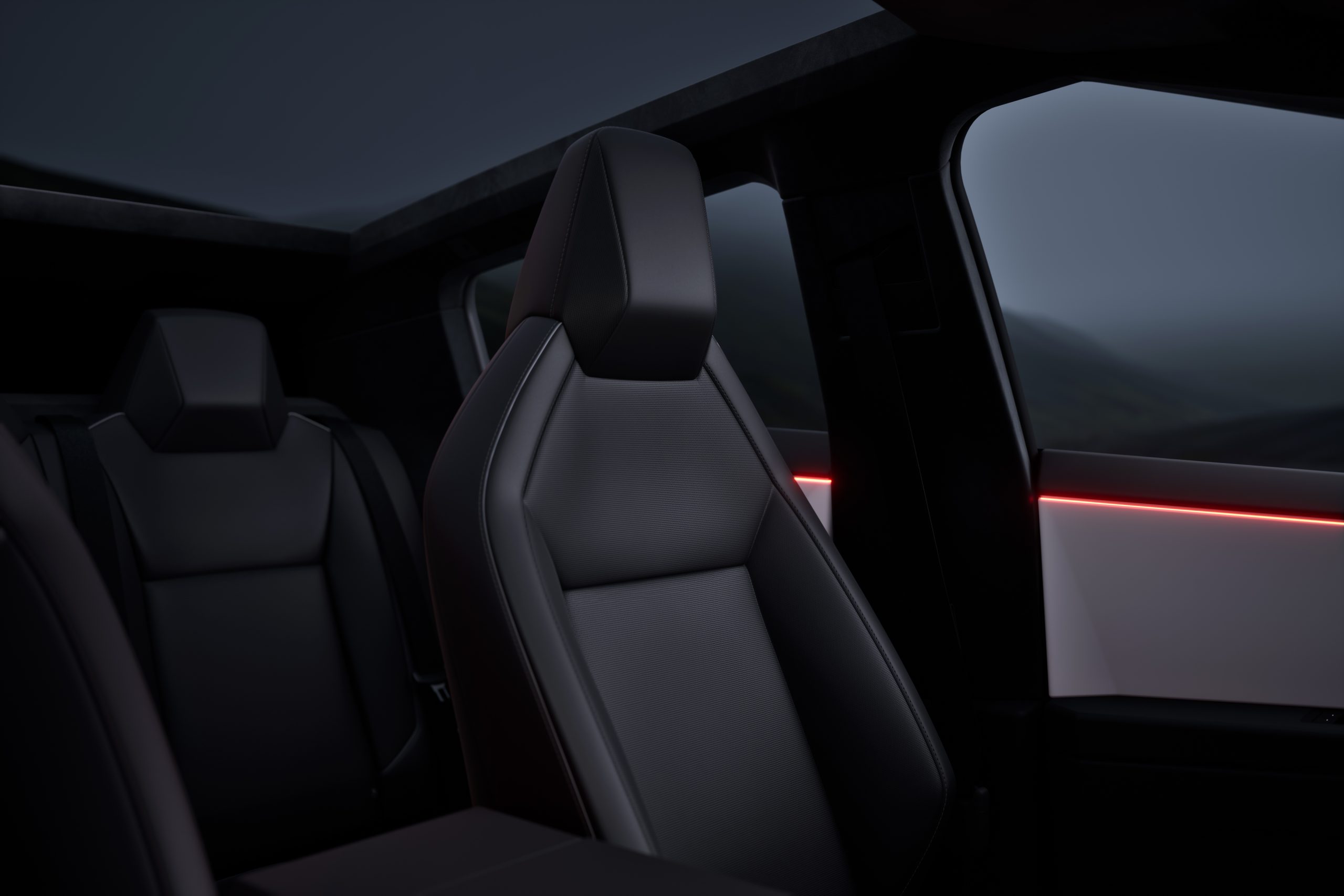 Interior of Tesla Cybertruck, with Coat Hangers